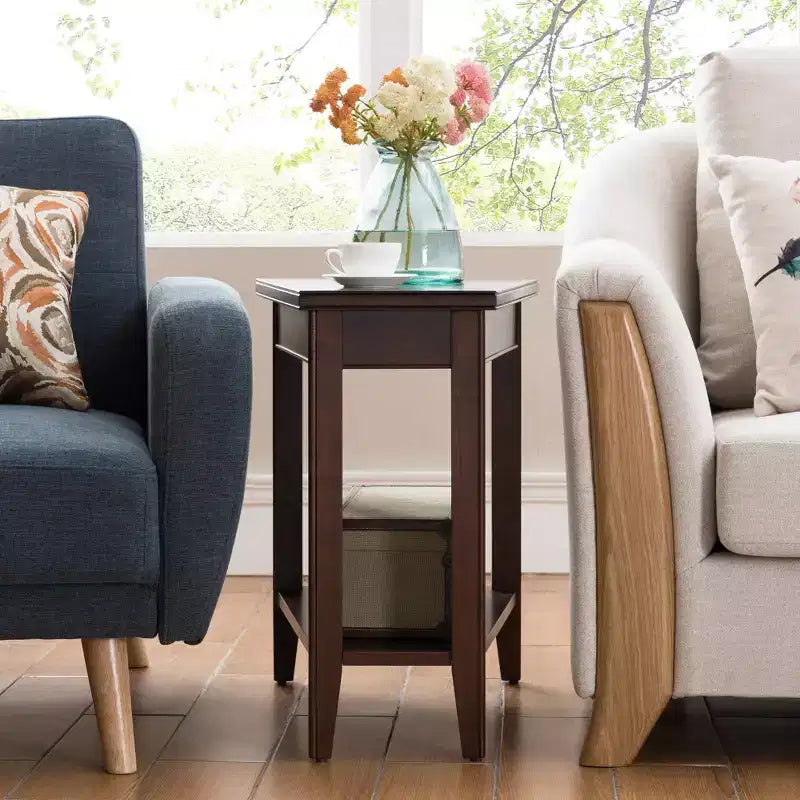 Solid Wood Recliner Wedge End Table, Chocolate Cherry Finish