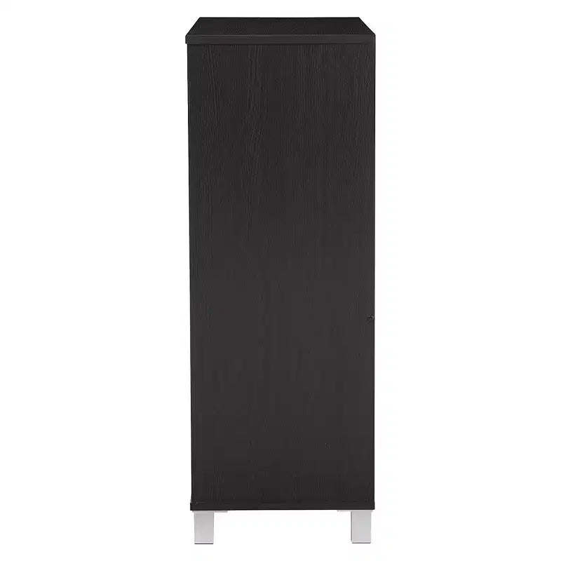 Modern 2-Door Shoe Cabinet with Open Shelves, Dark Brown Espresso Finish, Metal Frame, 10 Compartments