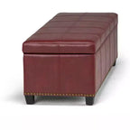 Pouf de rangement transitoire de 48 po avec couvercle relevable et garniture cloutée