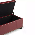 Pouf de rangement transitoire de 48 po avec couvercle relevable et garniture cloutée