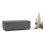 Pouf de rangement transitoire de 48 po avec couvercle relevable et garniture cloutée