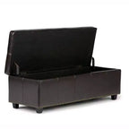 Pouf de rangement transitoire de 48 po avec couvercle relevable et garniture cloutée