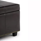 Pouf de rangement transitoire de 48 po avec couvercle relevable et garniture cloutée