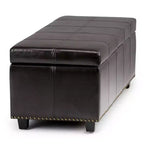 Pouf de rangement transitoire de 48 po avec couvercle relevable et garniture cloutée