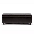 Pouf de rangement transitoire de 48 po avec couvercle relevable et garniture cloutée