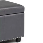 Pouf de rangement transitoire de 48 po avec couvercle relevable et garniture cloutée