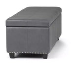 Pouf de rangement transitoire de 48 po avec couvercle relevable et garniture cloutée