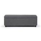 Pouf de rangement transitoire de 48 po avec couvercle relevable et garniture cloutée