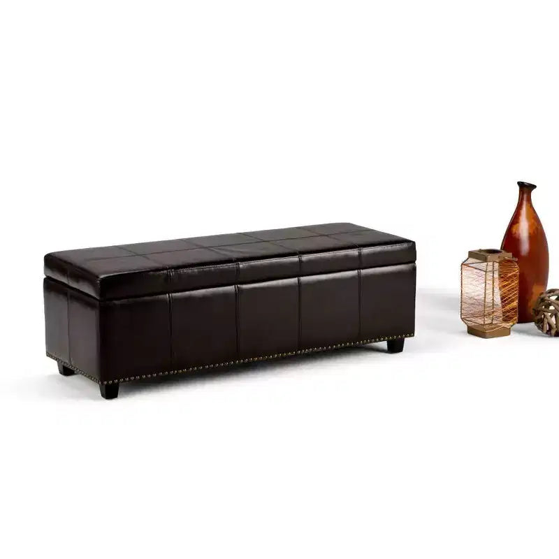 48" Transitional Storage Ottoman with Lift-Top Lid and Nailhead Trim