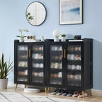 Meuble à chaussures avec portes vitrées, organiseur de chaussures d'entrée à 5 niveaux avec étagères réglables, peut contenir 20 paires