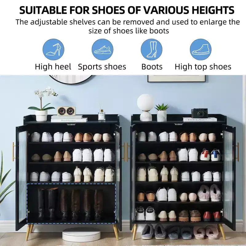 Shoe Cabinet with Glass Doors, 5-Tier Entryway Shoe Organizer with Adjustable Shelves, Holds 20 Pairs