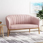 Causeuse de style Mid-Century Modern, canapé rembourré avec surpiqûres passepoilées, dossier incurvé et pieds en bois d'hévéa, 2 places