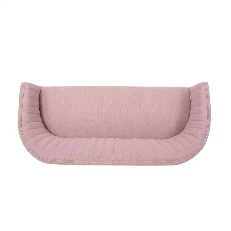 Mid-Century Modern Loveseat, Channel Stitch Upholstered Sofa with Curved Back & Rubberwood Legs, Seats 2