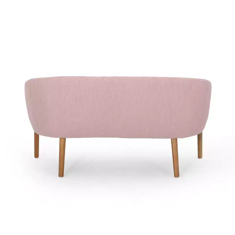 Mid-Century Modern Loveseat, Channel Stitch Upholstered Sofa with Curved Back & Rubberwood Legs, Seats 2