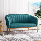 Causeuse de style Mid-Century Modern, canapé rembourré avec surpiqûres passepoilées, dossier incurvé et pieds en bois d'hévéa, 2 places