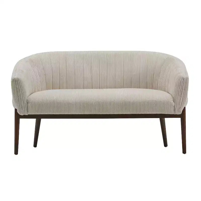 Mid-Century Modern Loveseat, Channel Stitch Upholstered Sofa with Curved Back & Rubberwood Legs, Seats 2