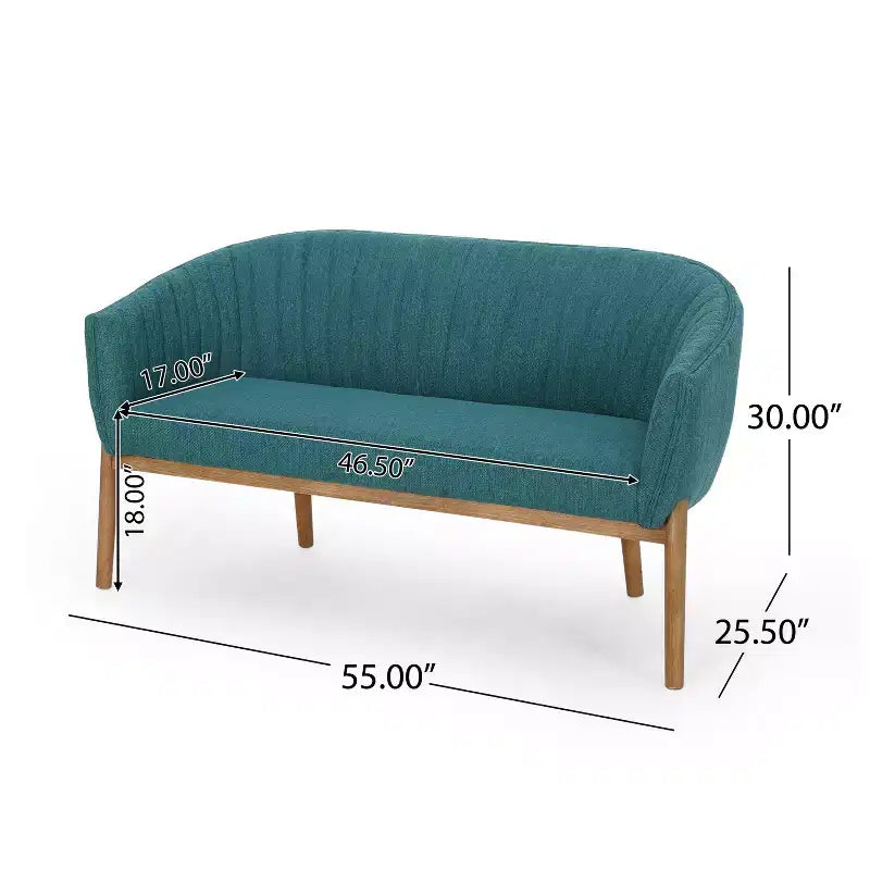 Mid-Century Modern Loveseat, Channel Stitch Upholstered Sofa with Curved Back & Rubberwood Legs, Seats 2