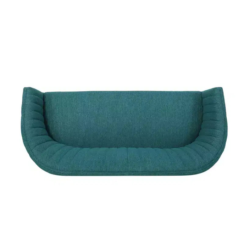 Mid-Century Modern Loveseat, Channel Stitch Upholstered Sofa with Curved Back & Rubberwood Legs, Seats 2