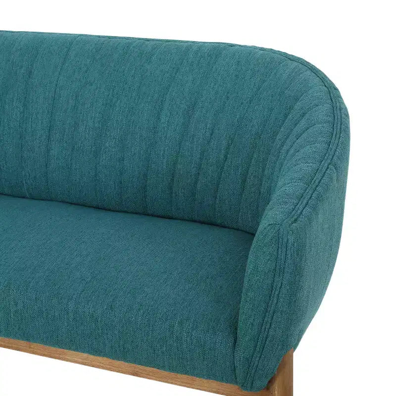 Mid-Century Modern Loveseat, Channel Stitch Upholstered Sofa with Curved Back & Rubberwood Legs, Seats 2
