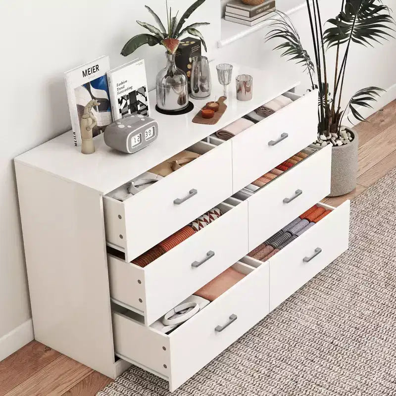 6-Drawer Dresser for Bedroom, Modern Chest of Drawers with Metal Handles, White
