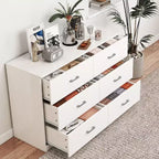 Commode 6 tiroirs pour chambre à coucher, commode moderne avec poignées métalliques, blanche