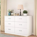 Commode 6 tiroirs pour chambre à coucher, commode moderne avec poignées métalliques, blanche