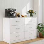 Commode 6 tiroirs pour chambre à coucher, commode moderne avec poignées métalliques, blanche