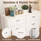 Commode 6 tiroirs pour chambre à coucher, commode moderne avec poignées métalliques, blanche