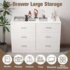 Commode 6 tiroirs pour chambre à coucher, commode moderne avec poignées métalliques, blanche