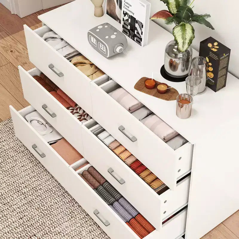 6-Drawer Dresser for Bedroom, Modern Chest of Drawers with Metal Handles, White