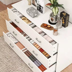 Commode 6 tiroirs pour chambre à coucher, commode moderne avec poignées métalliques, blanche