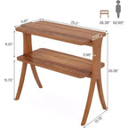 Table d'appoint haute et étroite avec étagère à 2 niveaux et pieds en bois massif, Noyer