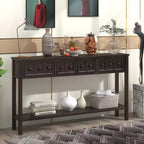 Console d'entrée rustique avec 4 tiroirs et étagère inférieure, 152 cm de large, pin et MDF