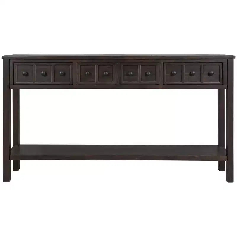 Rustic Entryway Console Table with 4 Drawers and Bottom Shelf, 60"W, Pine & MDF