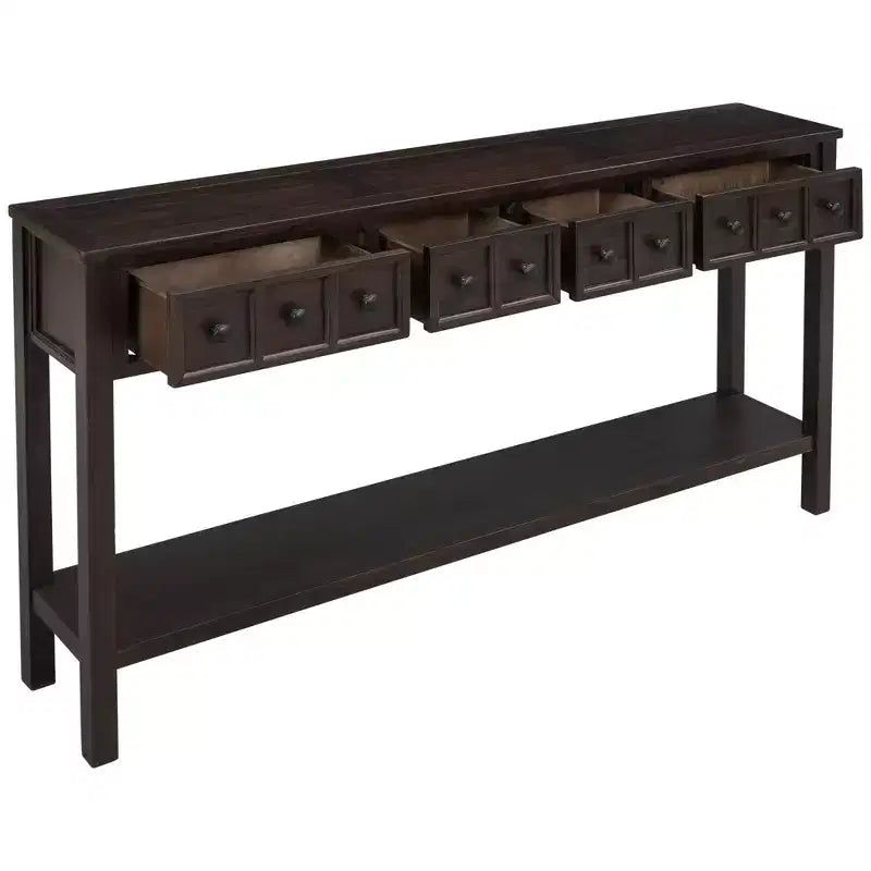 Rustic Entryway Console Table with 4 Drawers and Bottom Shelf, 60"W, Pine & MDF
