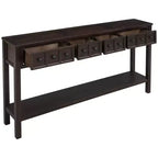 Console d'entrée rustique avec 4 tiroirs et étagère inférieure, 152 cm de large, pin et MDF