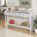 Console d'entrée rustique avec 4 tiroirs et étagère inférieure, 152 cm de large, pin et MDF