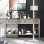 Console d'entrée rustique avec 4 tiroirs et étagère inférieure, 152 cm de large, pin et MDF