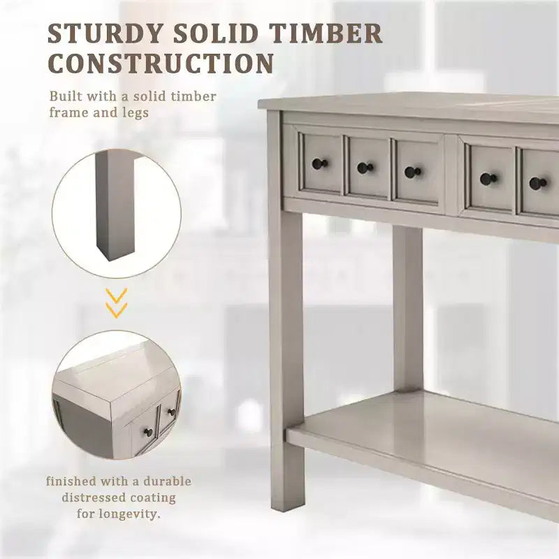 Rustic Entryway Console Table with 4 Drawers and Bottom Shelf, 60"W, Pine & MDF