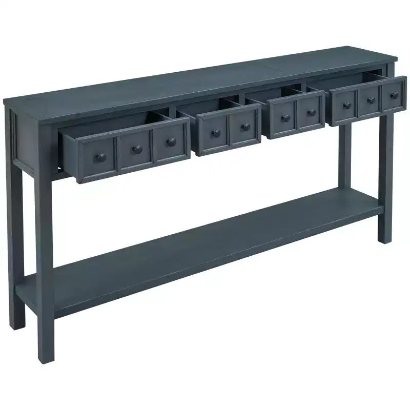 Rustic Entryway Console Table with 4 Drawers and Bottom Shelf, 60"W, Pine & MDF