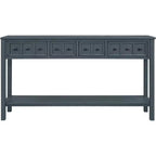 Console d'entrée rustique avec 4 tiroirs et étagère inférieure, 152 cm de large, pin et MDF