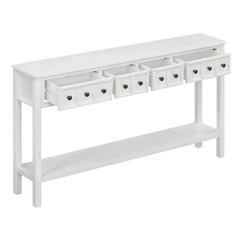 Rustic Entryway Console Table with 4 Drawers and Bottom Shelf, 60"W, Pine & MDF