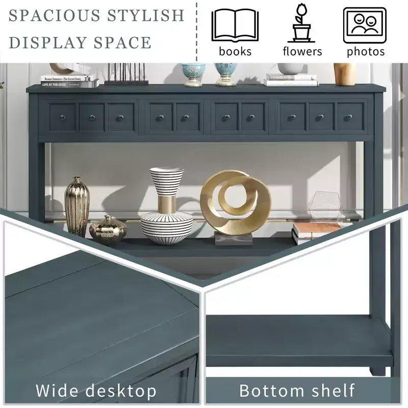 Rustic Entryway Console Table with 4 Drawers and Bottom Shelf, 60"W, Pine & MDF