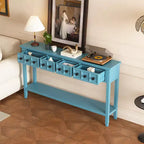 Console d'entrée rustique avec 4 tiroirs et étagère inférieure, 152 cm de large, pin et MDF