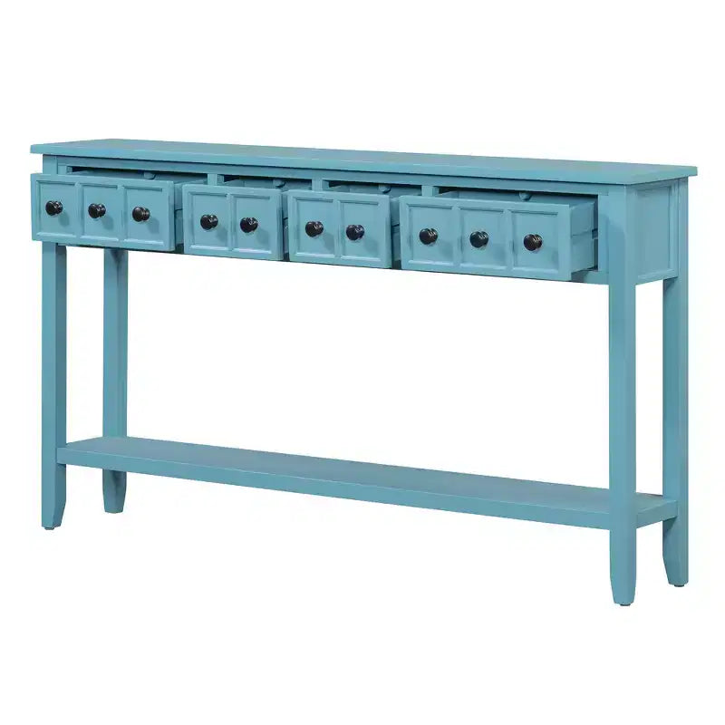 Rustic Entryway Console Table with 4 Drawers and Bottom Shelf, 60"W, Pine & MDF