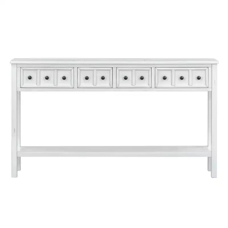 Rustic Entryway Console Table with 4 Drawers and Bottom Shelf, 60"W, Pine & MDF