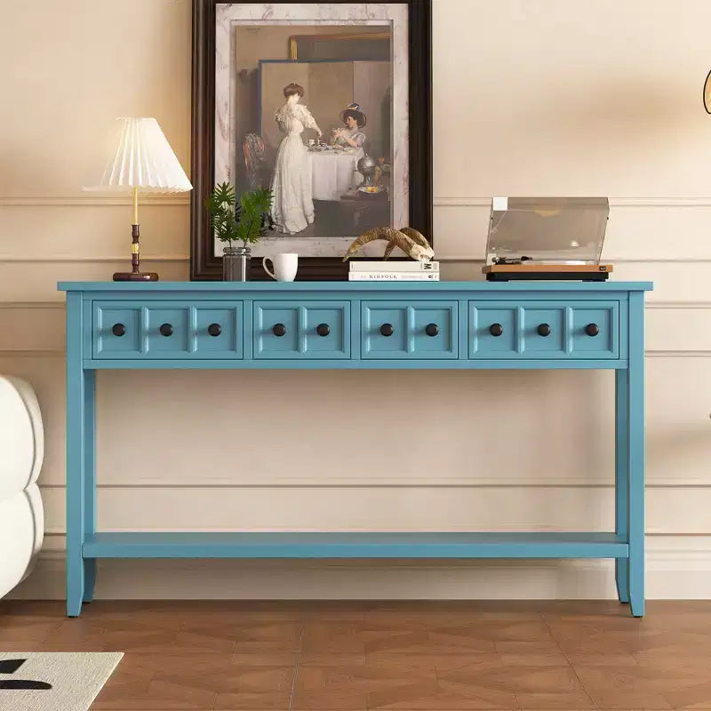 Rustic Entryway Console Table with 4 Drawers and Bottom Shelf, 60"W, Pine & MDF
