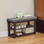 Banc à chaussures en bambou avec étagère à 3 niveaux, siège rembourré supporte 150 kg, rangement pour 6 paires, 71 cm (L) x 29 cm (P) x 49 cm (H), entrée et salon