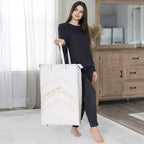 Panier à linge pliable avec couvercle et poignées, toile frangée bohème, 38 litres, pliable avec tiges de coin, ivoire