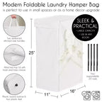 Panier à linge pliable avec couvercle et poignées, toile frangée bohème, 38 litres, pliable avec tiges de coin, ivoire